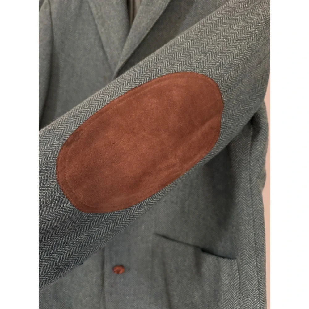 Vintage GAP Herringbone Blazer M Green Wool Blend Elbow Patches Academic preppy